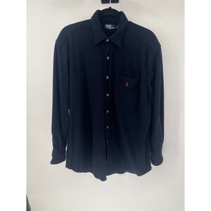 Polo Ralph Lauren Mens Large Black Fleece Button Down Shirt Made in USA